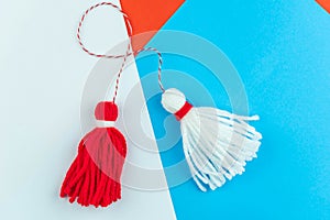 Traditional Martisor - symbol of holiday 1 March, Martenitsa, Baba Marta, beginning of spring and seasons changing in Romania,