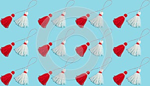 Traditional Martisor - symbol of holiday 1 March, Martenitsa, Baba Marta, beginning of spring and seasons changing in Romania,