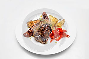 Traditional meat plate on white background