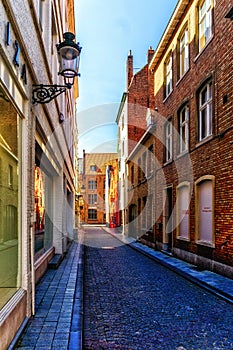 Traditional medieval architecture in the old town of Bruges Brugge, Belgium