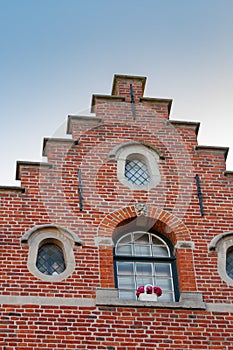 Traditional medieval brick facade in Bruges, Belgium, Europe
