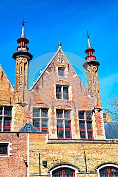 Medieval house exterior in Bruges, Belguim