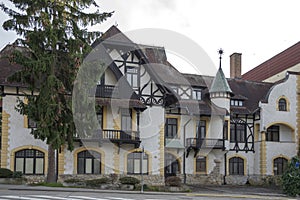 Traditional medieval german house facade  in Piestany town