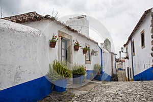 Traditional Medieval Street in Obidos, Portugal