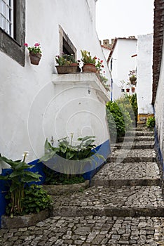 Traditional Medieval Street in Obidos, Portugal photo