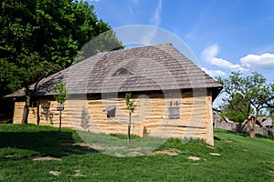 Traditional medieval wooden buildings at archaeological heritage village near Velehrad Monastery, Modra, Moravia, Czech Republic