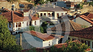 Traditional mediterranean village on the coast by the sea. Old town of Kaleici, Antalya, Turkey