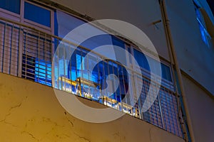 Traditional Menorahs placed for display in the window