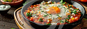 a traditional Mexican breakfast with dishes such as chilaquiles. photo