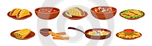 Traditional Mexican Dish and Food Served for Restaurant Menu Vector Set