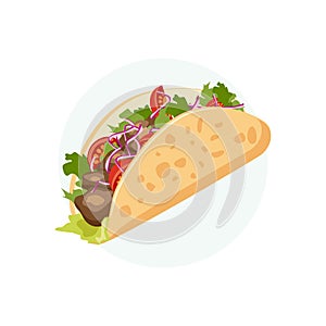 Traditional Mexican Food - Taco. Cartoon banner. Vector illustration