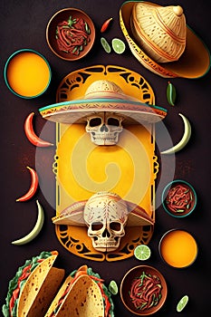 Tradiční mexičan ilustrace reklamní formát primárně určen pro použití na webových stránkách lebky a sombrera 