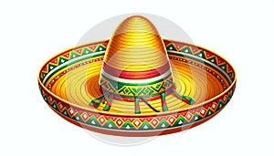 A traditional Mexican sombrero, featuring vibrant colors, and a wide brim, placed on a plain white background.