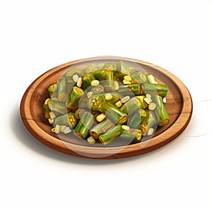 Traditional Mexican Style Cooked Okra On Wooden Plate