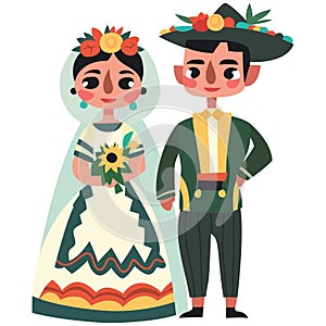 Traditional Mexican Wedding Attire Illustration