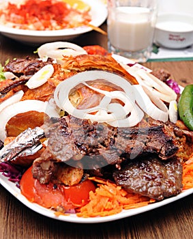 Traditional mixed kebab with ayran