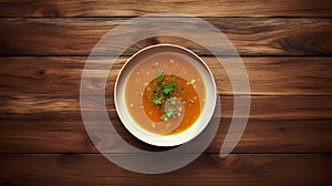 Traditional-modern Fusion: A Delicious Soup On A Wooden Table photo