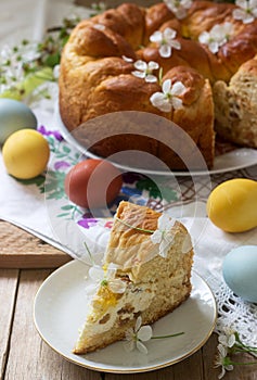 Traditional Moldavian and Romanian Easter cake with curd filling and decoration in the form of a cross