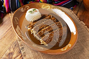 Traditional Mole Poblano Enchiladas Mexico photo