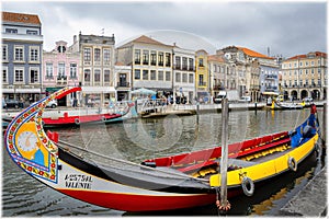 Traditional Moliceiro cruise boat in Aveiro, Portugal, the Portuguese Venice