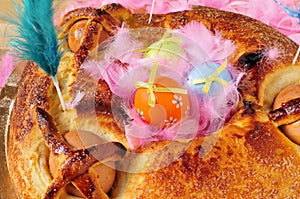 Traditional mona de pascua typical in Spain, a cake with boiled