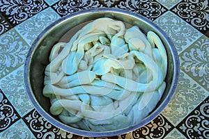 Traditional Mongolia homemade cheese in the form of a pigtail dries