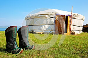 Traditional mongolia yurt with boots