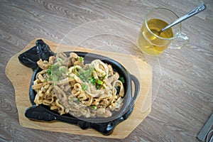 Traditional Mongolian and Buryat dish - tsuivan noodle stew photo