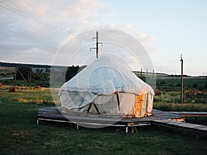 Traditional mongolian dwelling yurt sunlight nature Fresh air