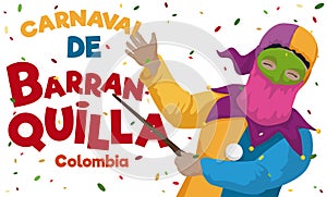 Traditional Monocuco with Confetti Rain Commemorating the Barranquilla`s Carnival, Vector Illustration photo