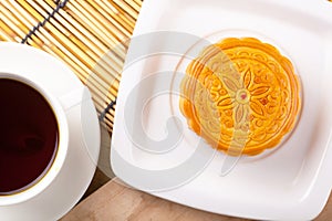 Traditional mooncakes on table setting