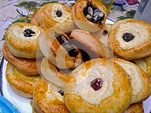 A traditional Moravian small homemade yeast dough pies filled with the creamy quark or a plum jam. Crumble on the top.
