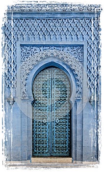 Traditional Moroccan ancient wooden entry door