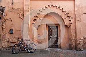 Traditional Moroccan ancient wooden entry door