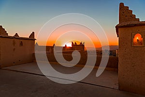 Traditional Moroccan architecture made of adobe bricks from clay