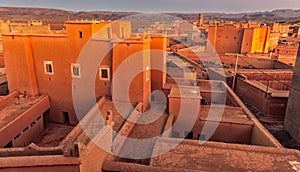 Traditional Moroccan architecture made of adobe bricks from clay