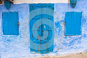 Traditional moroccan door in blue town Chefchaouen, Morocco