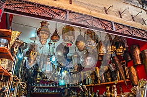 Traditional moroccan lamps on market in Fes, Morocco