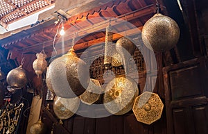 Traditional moroccan lamps on market in Fes, Morocco