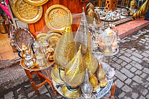 Traditional moroccan lamps on market in Fes, Morocco