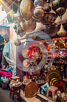 Traditional moroccan lamps on market in Fes, Morocco