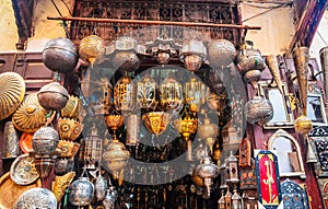 Traditional moroccan lamps on market in Fes, Morocco