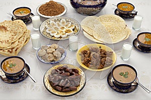 Traditional Moroccan meal for iftar in Ramadan photo