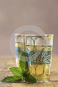 Traditional Moroccan mint tea with fresh mint