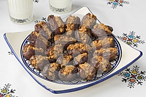 Traditional Moroccan stuffed dates and milk