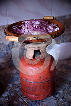 Traditional moroccan tagine making on gas bottle