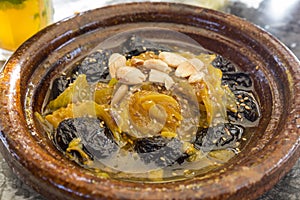 Traditional Moroccan Tajine with lamb and vegetables