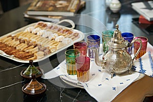 Traditional Moroccan tea with Ramadan cookies