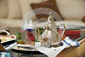 Traditional Moroccan tea with Ramadan cookies