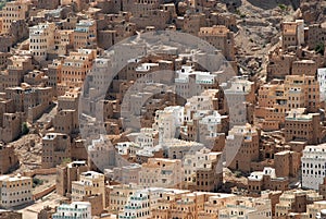 Traditional mud bricks buildings of Seiyun city, Hadramaut valley, Yemen photo
